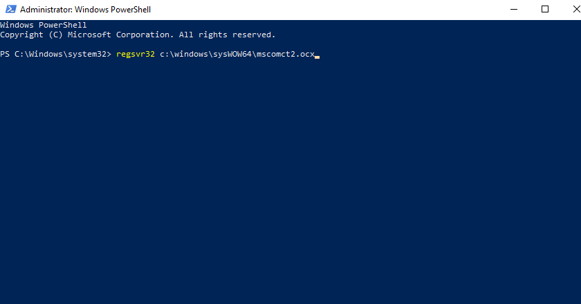 PowerShell with command - the module mscomctl.ocx failed to load