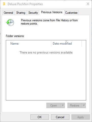 previous versions tab folder