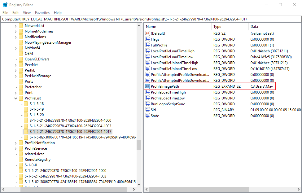 ProfileImagePath string windows 10 deleted user account reappearing