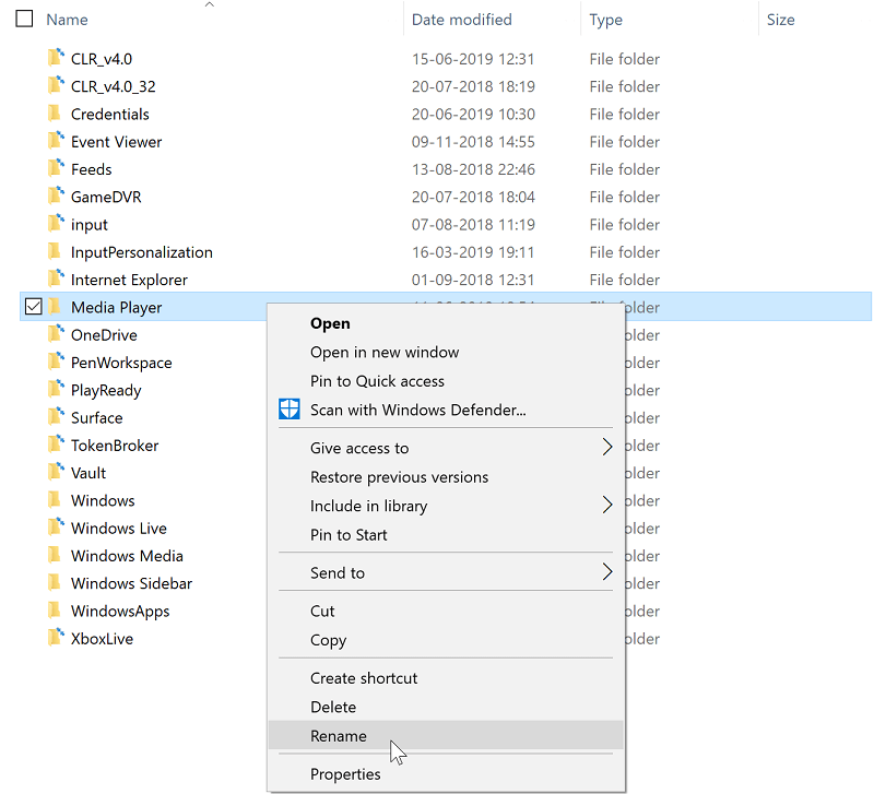 Rename media player folder if windows media player cannot delete a file from the device