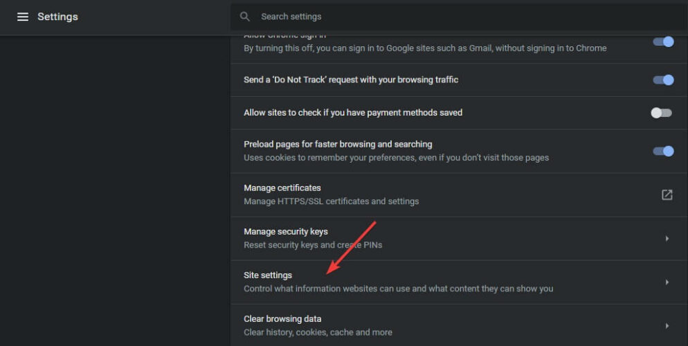 Site settings in Chrome settings - Browser doesn't support desktop notifications