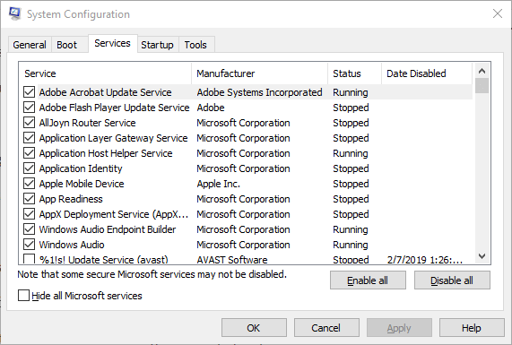 The Services tab windows 10 firewall disabled but still blocking
