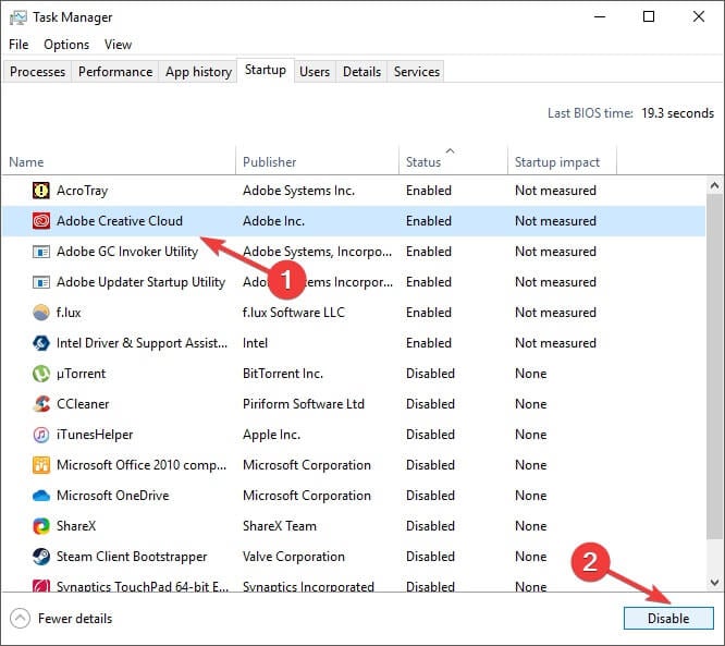 Task manager disable button - Adobe scanner doesn't support presets