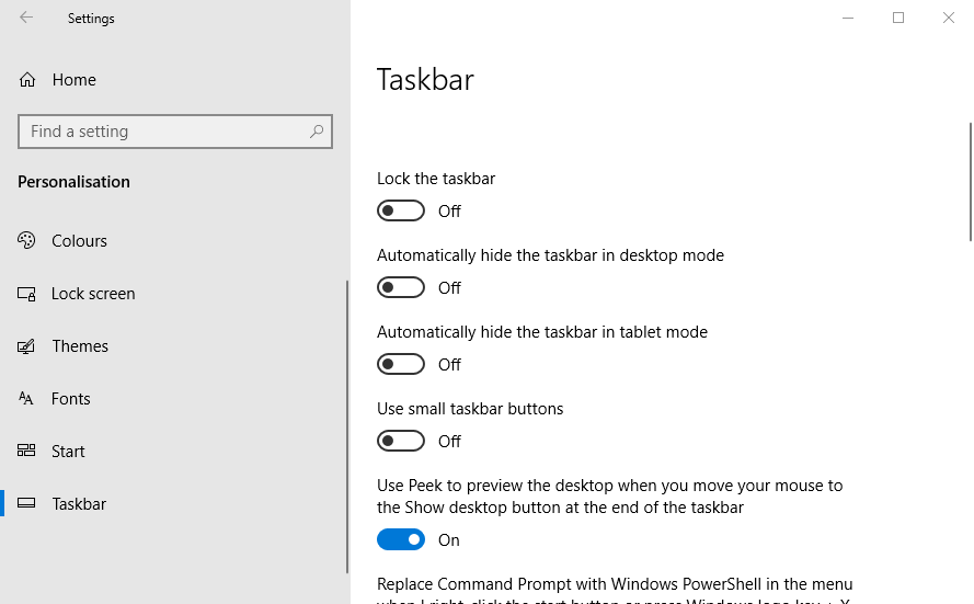 Taskbar options how to recover toolbar in windows 10