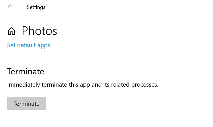 Terminate Photos Apps to fix Try to open this project again