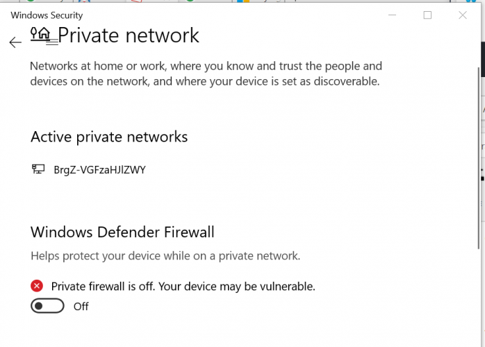 Turn off Windows Defender Firewall 