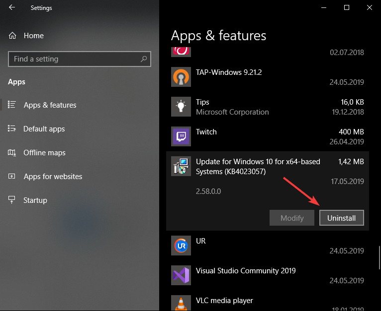 Update for Windows 10 for x64 based systems in apps and features - sedlauncher.exe fix high cpu