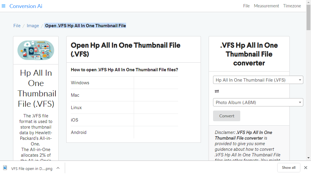 Conversion Ai website how to open vfs files on Windows 10
