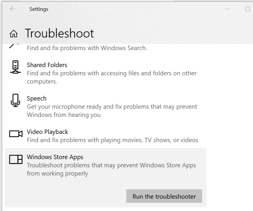 Windows Store Troubleshooter Run