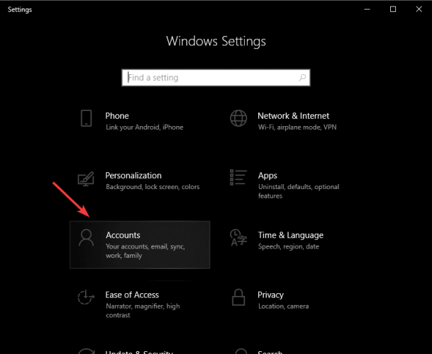 Botón Cuentas de configuración de Windows: no existe una sesión de inicio de sesión específica.  es posible que ya se haya completado windows 10