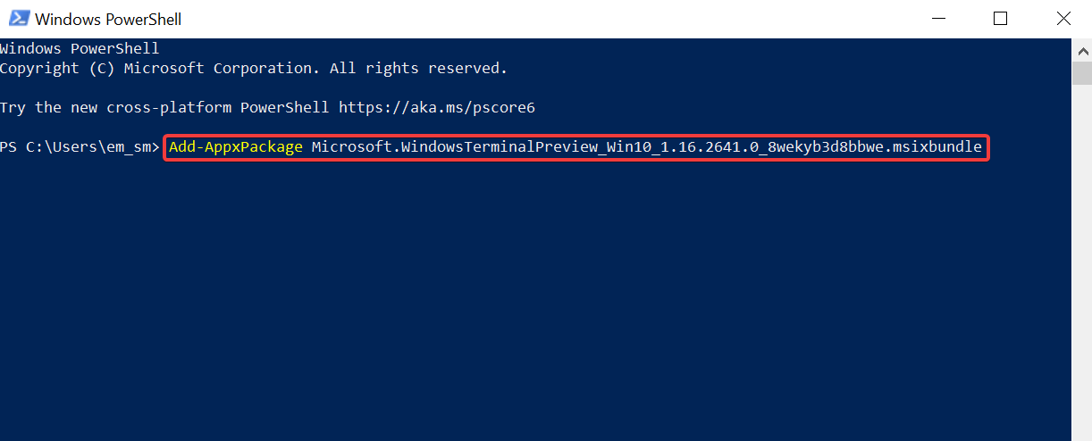 add package command in powershell