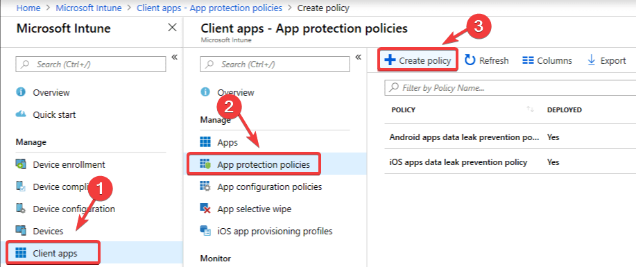 Create app protection policy - Windows information protection