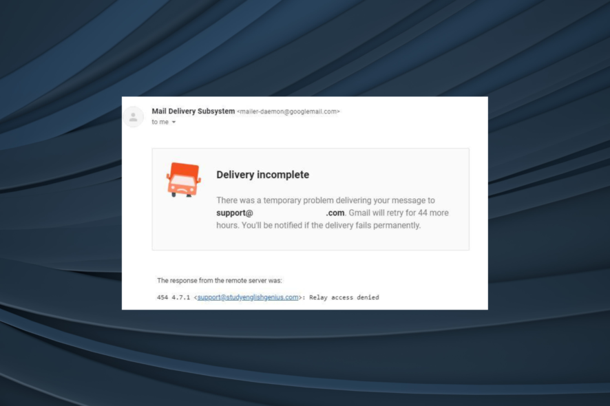 fix delivery incomplete gmail error