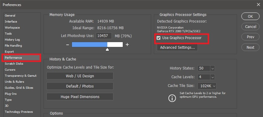 adobe photoshop disable graphics processor