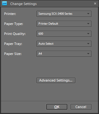 Printer settings Adobe Photoshop could not print because of a program error