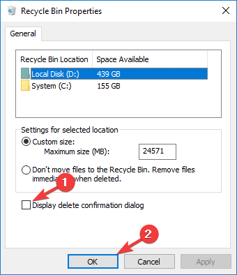 recycle bin properties window Are You Sure You Want to Move This Folder to The Recycle Bin