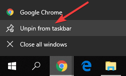 unpinning Chrome from taskbar - double Chrome icons on taskbar