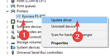 Update printer driver Printer is in use by another computer