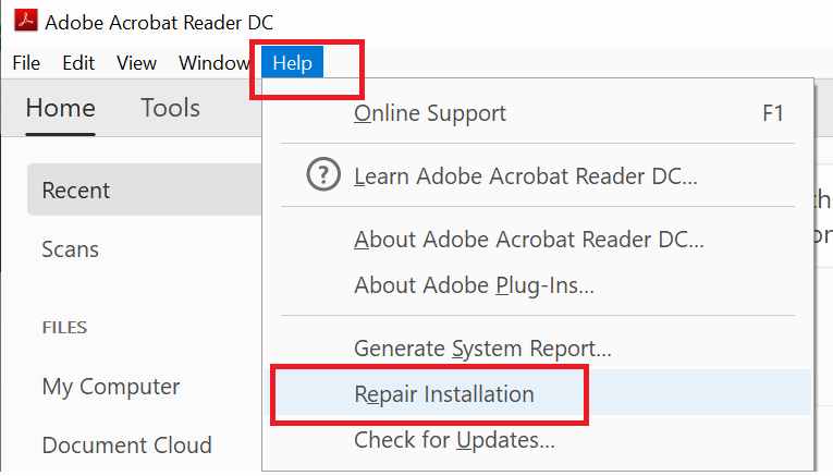 Repair Adobe PDF reader Installation my printer not showing in adobe reader