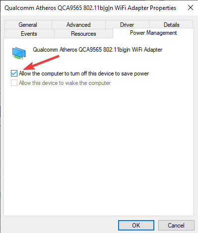 Allow computer to turn off device to save power - Wireless drivers are missing