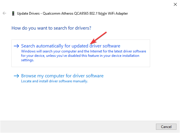 Automatically search for drivers - Wireless drivers are missing