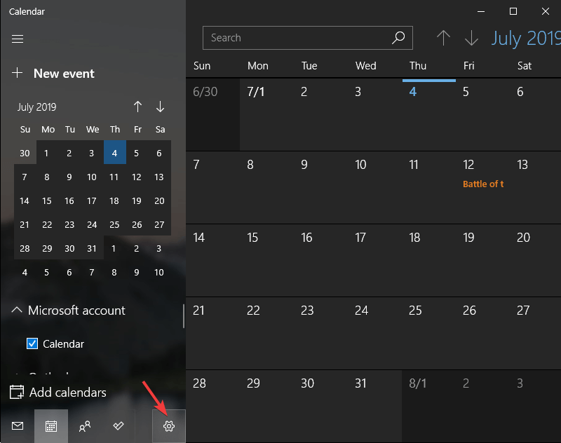 Calendar app settings - Windows 10 calendar not showing events