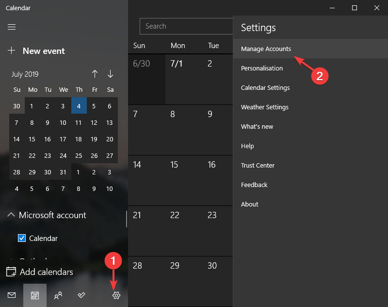 Calendar manage accounts - windows 10 calendar not syncing with gmail/outlook