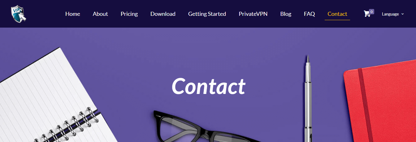 Contact page screenshot - VPN One Click has stopped working
