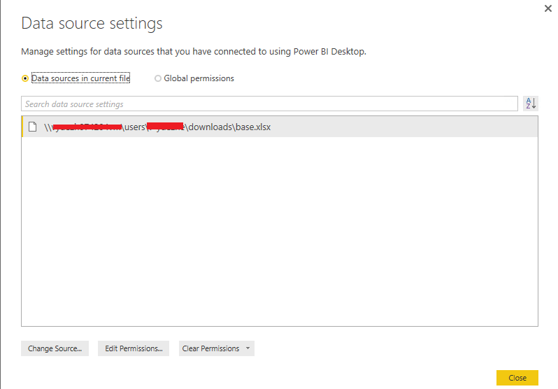 Data source settings window power bi error access to the resource is forbidden