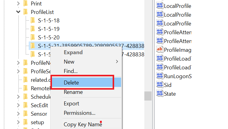 Delete User Profile Regedit windows 10 login screen shows deleted user