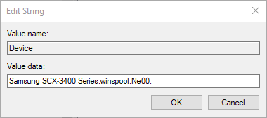 Edit String window my printer cannot be set as default