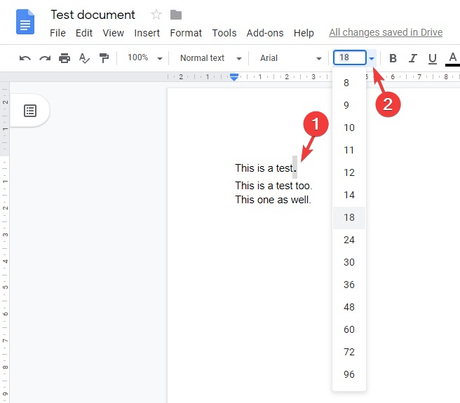Font size edit - How to make periods bigger on Google Docs