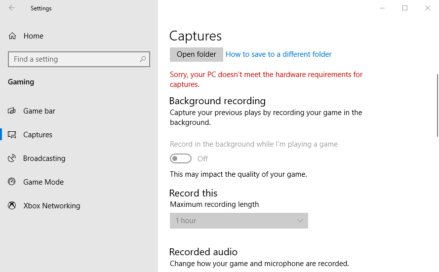 Captures settings gaming features aren't available for the windows desktop