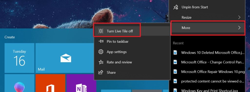 turn live tile off Windows 10 photo tile showing deleted photos