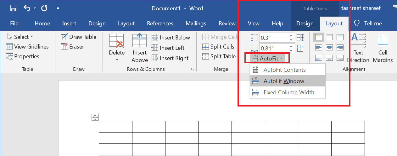 how to insert a table in word 2016