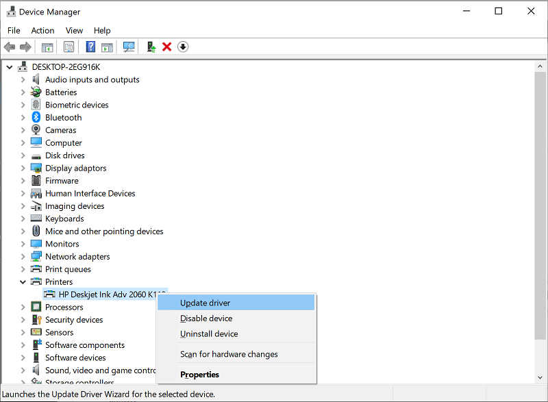 Update printer driver as a possible means to deal with printer making everything green