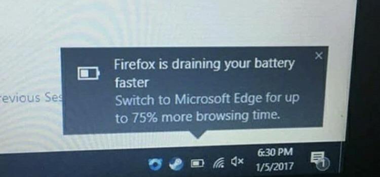 Firefox battery drain notification