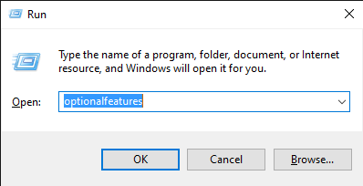 optionalfeatures command in Run dialog box - Windows Media Player sync error