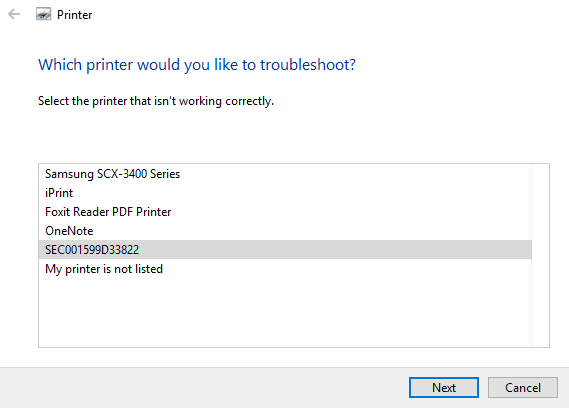 The Printer troubleshooter my printer cannot be set as default