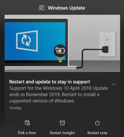 windows 10 estart and update to stay in support