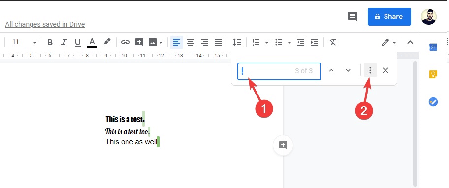 mac shortcut for google document find and replace all