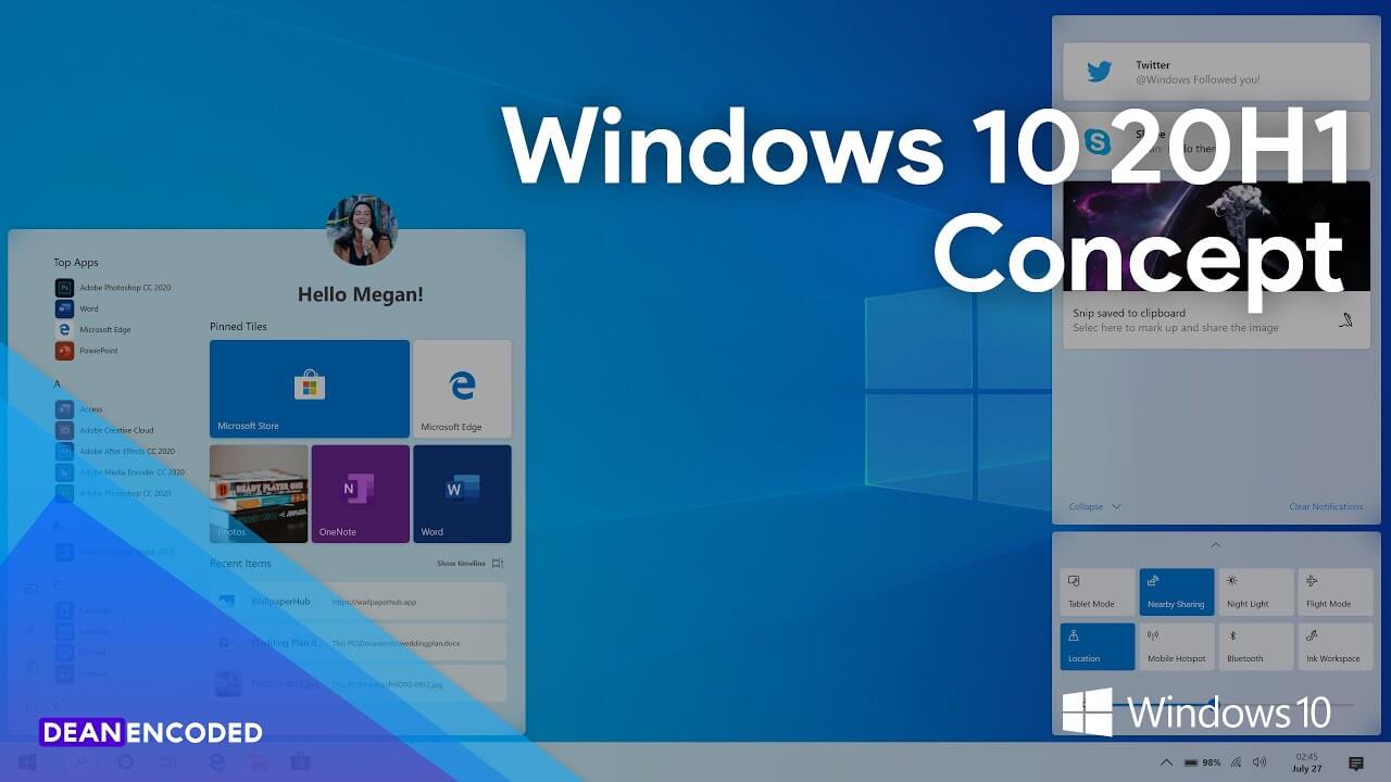 This Windows 10 concept shows File Explorer tabs and Fluent Design elements