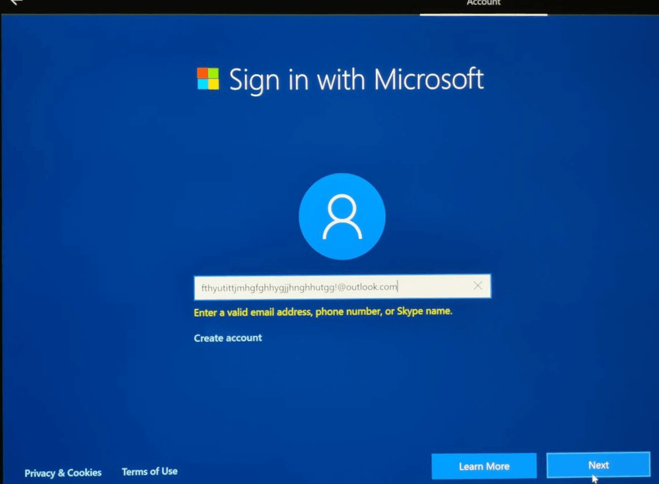 windows 10 may update no local account option