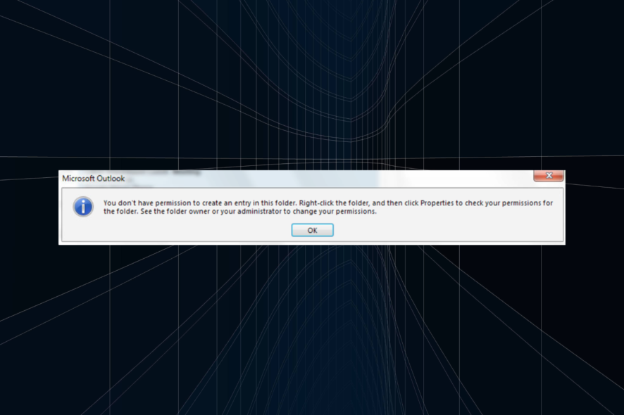 fix you don't have permission to create an entry in this folder error in Outlook