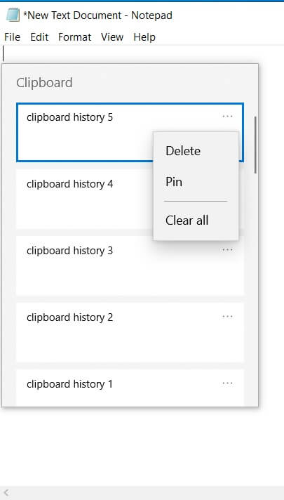 access clipboard history in Windows 10