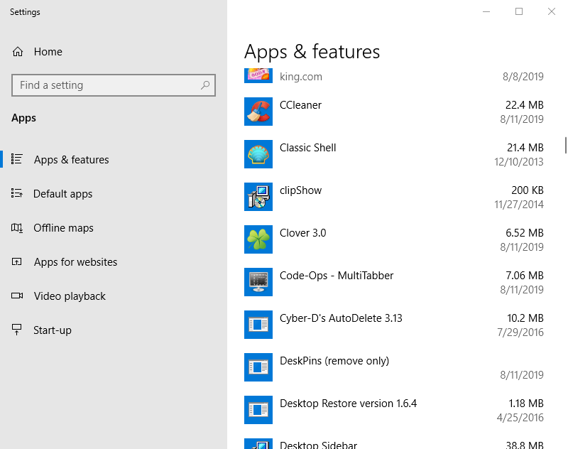 The Apps & features tab visio pro won't install