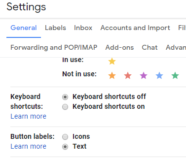 The Button labels options gmail buttons not showing
