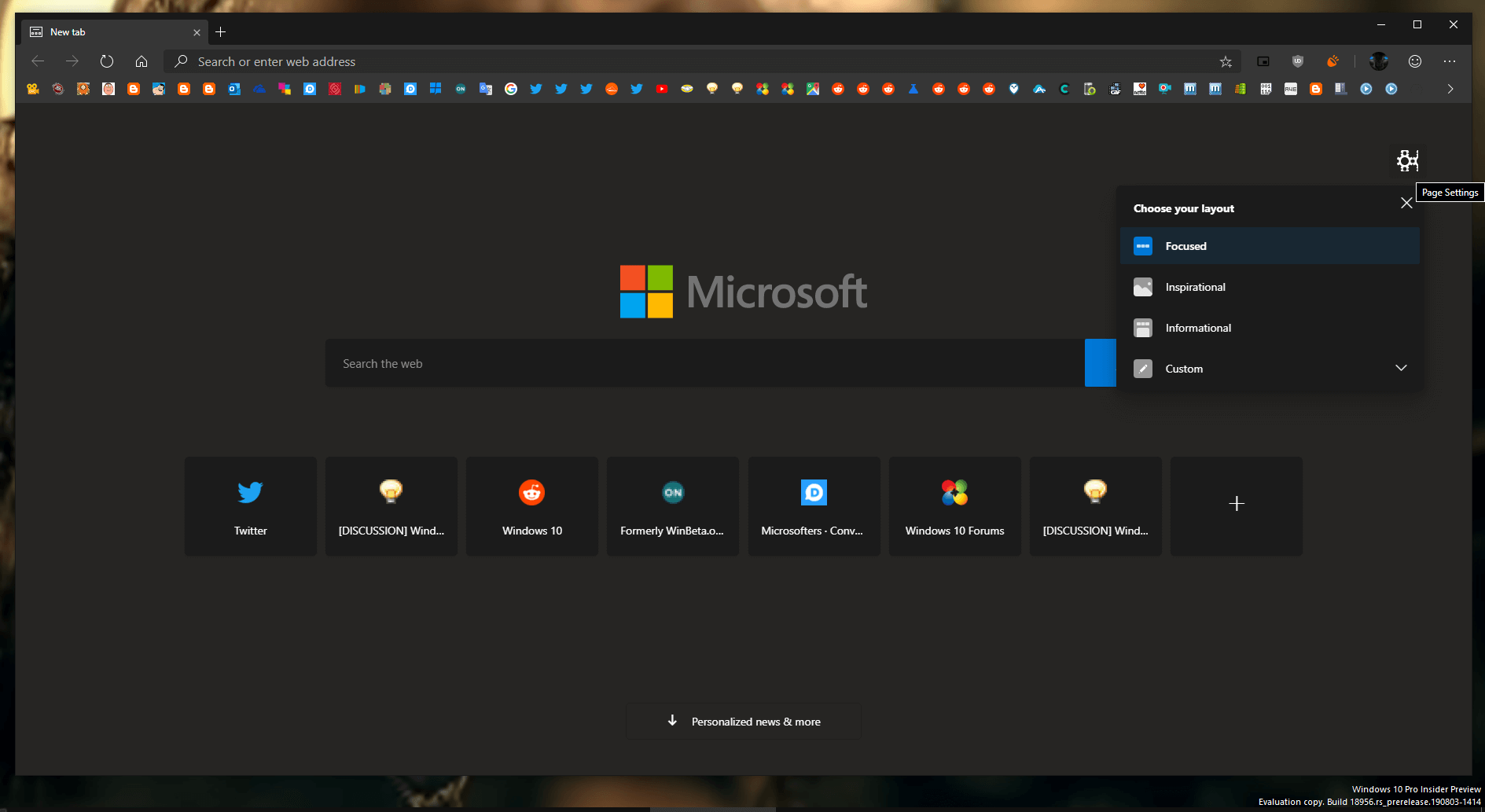 dark mode for new tab page enabled