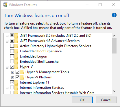 Hyper-v and containers features are not enabled
