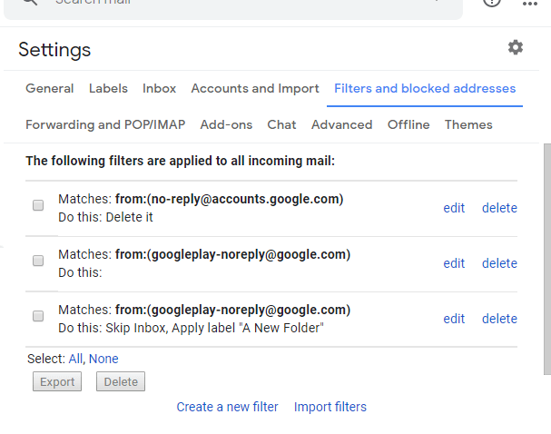 The Filters tab gmail account not receiving emails